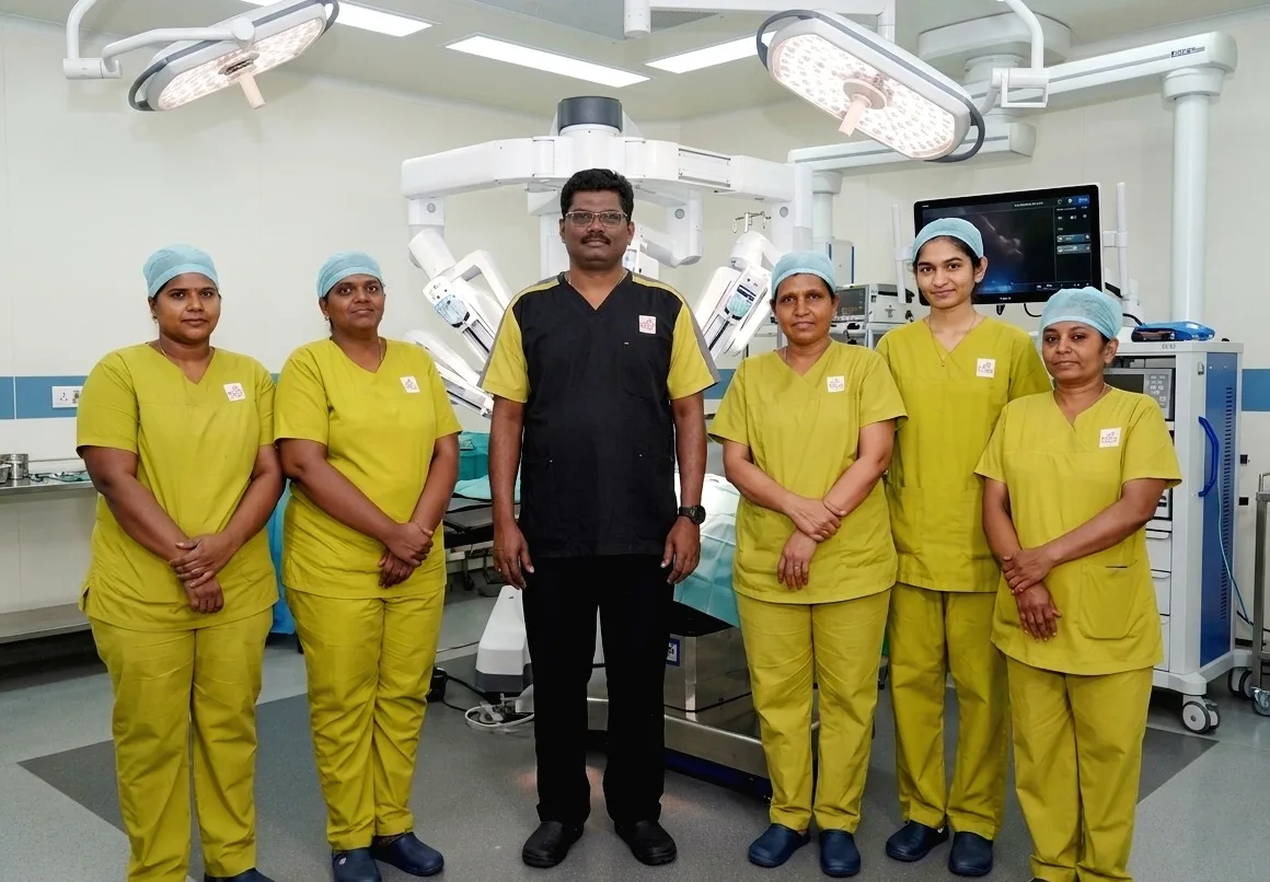 Dr. J. Saravanan with surgical team in OT